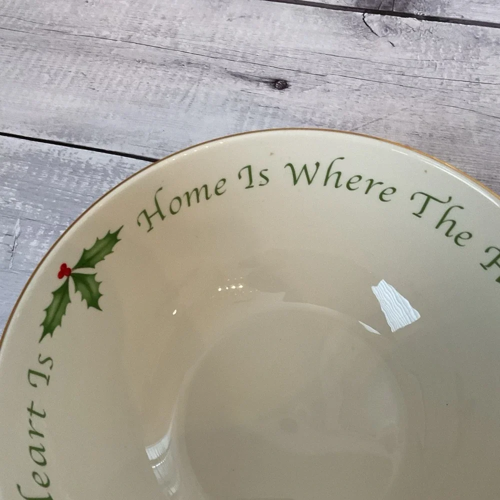 Lenox‎ Holiday Serving Bowl Home Is Where The Heart Is Sentiment Holly Berries